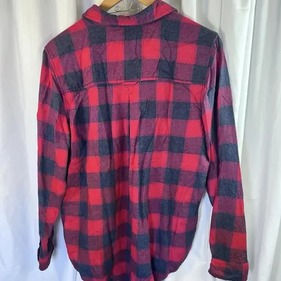 American Eagle Red Buffalo Plaid Petite Long Sleeve Button Down Women Size L - Picture 4 of 9